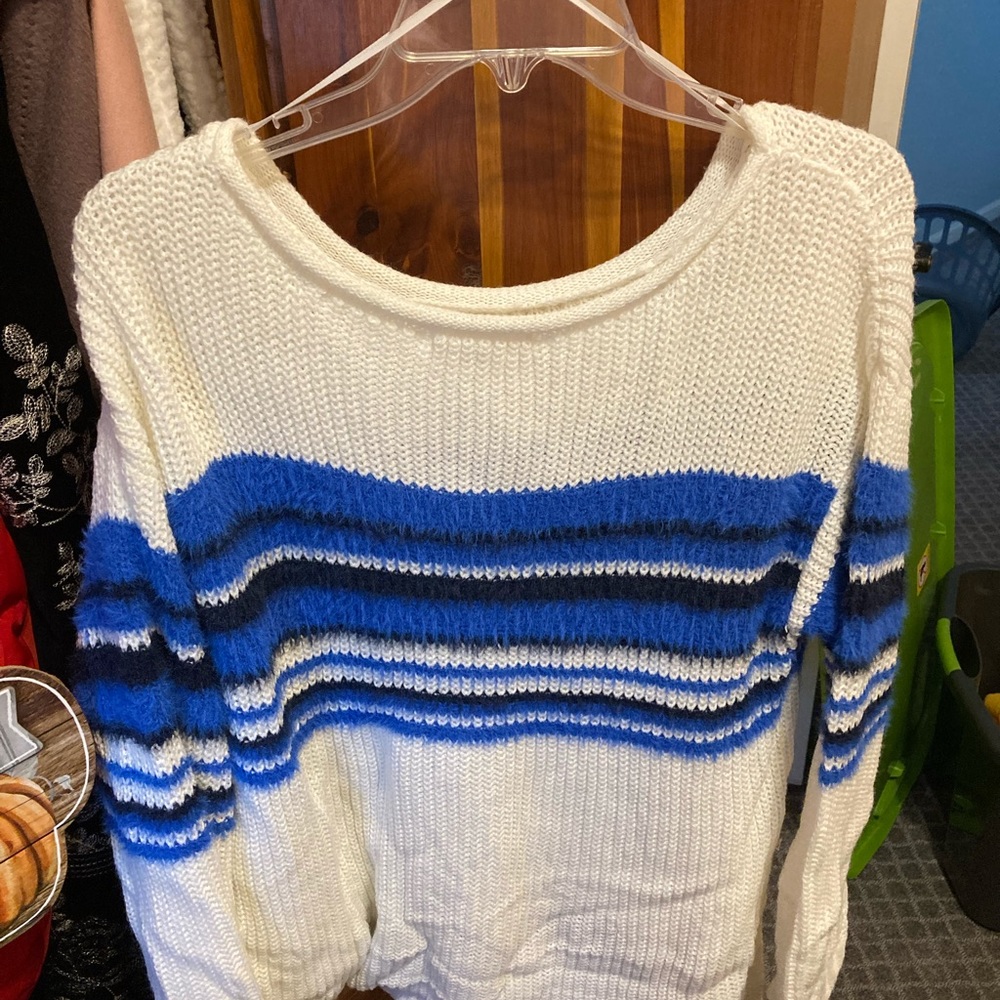 Blue and white sweater